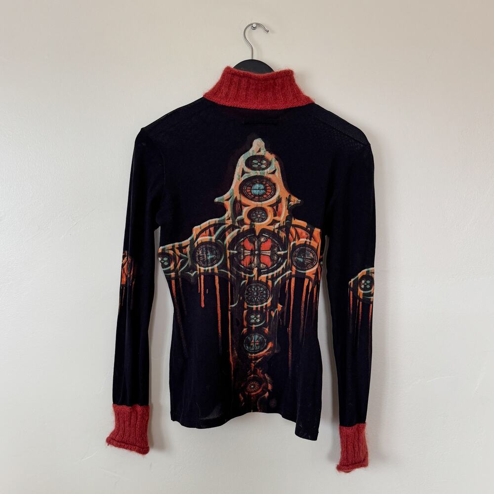 Jean Paul Gaultier Classique A/W 1998 Cross Turtleneck Mesh Top SZ M